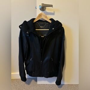 Monk and Lou Black Leather Jacket with Hood